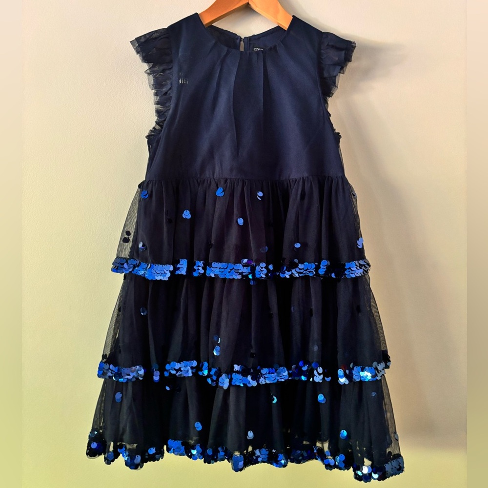 Crewcuts Girls Size 7 Navy Blue Party Dress with Blue Sequins